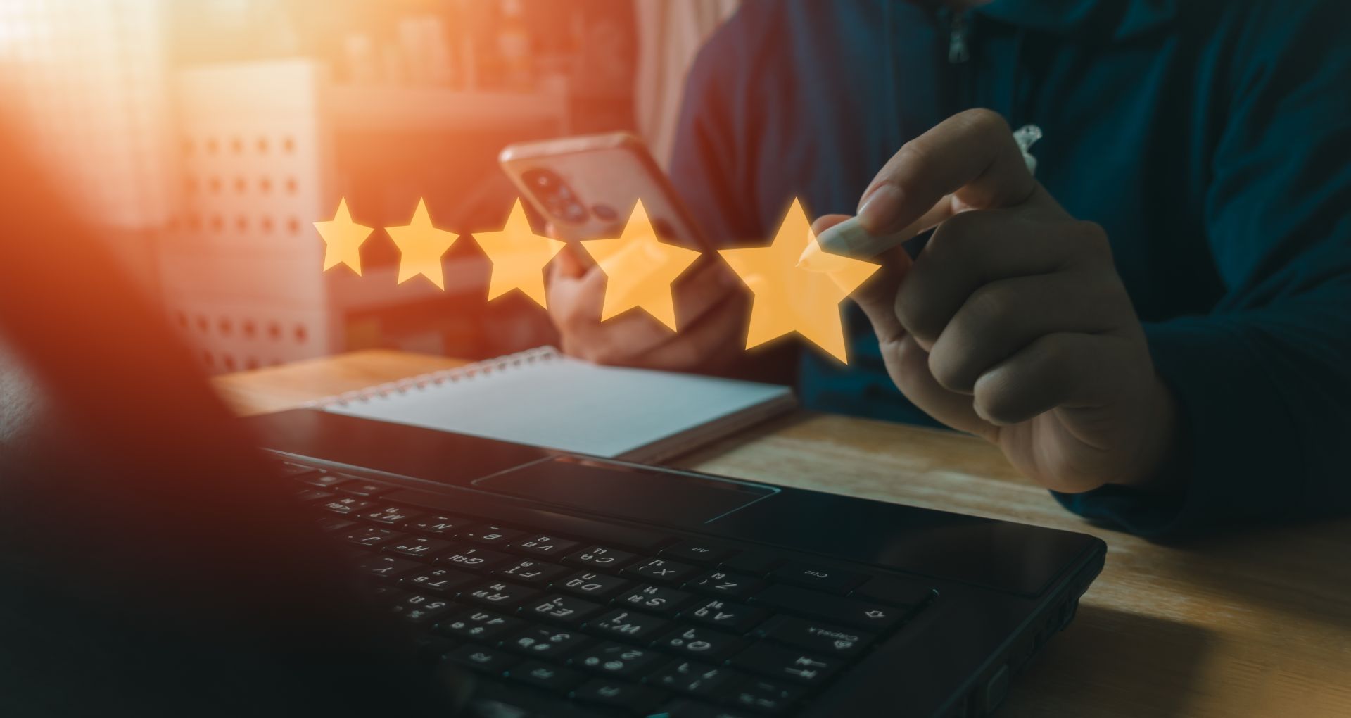 Testimonial theme with five stars overlaid